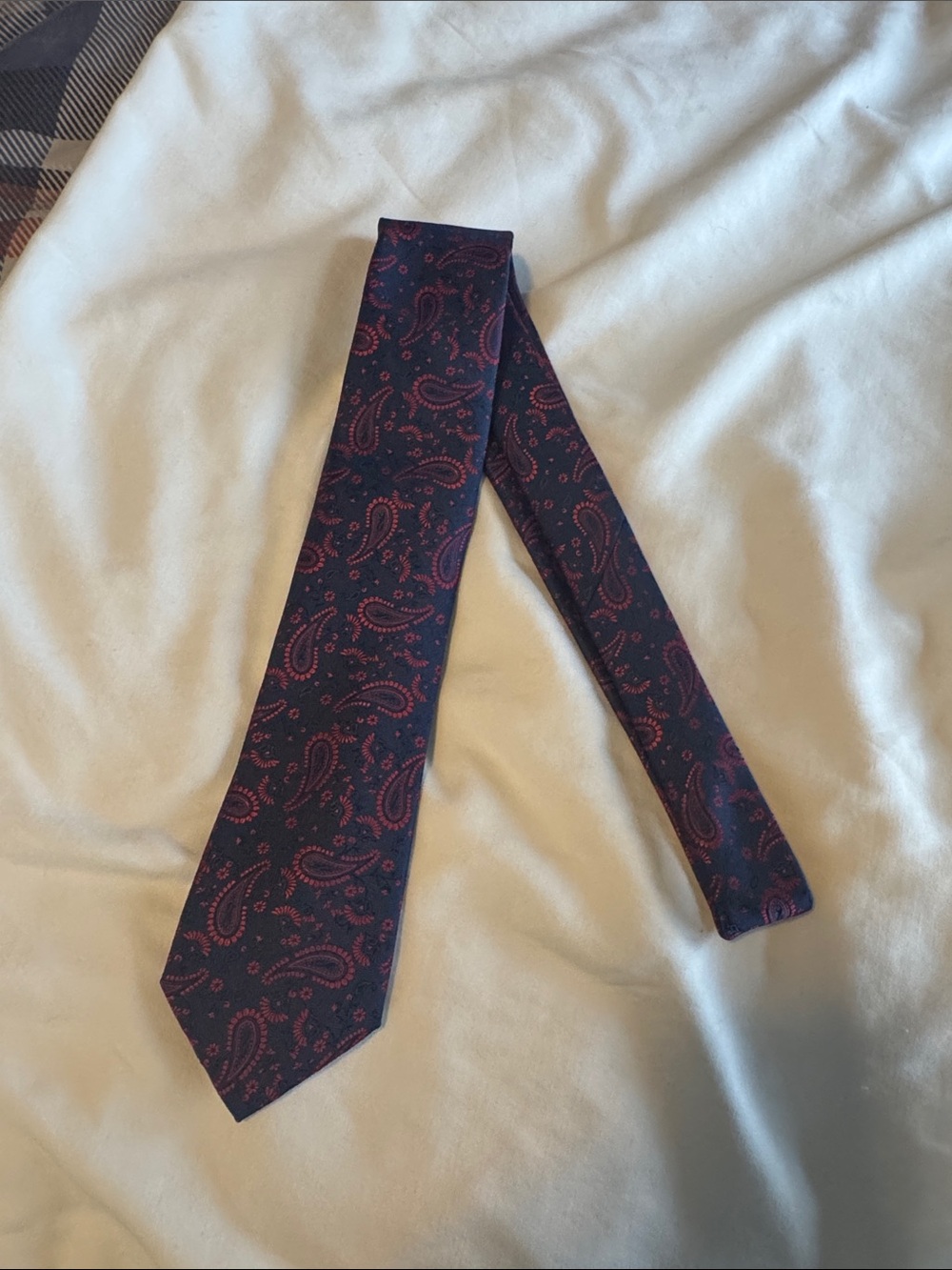 Club Room Navy Tie with Red Paisley Pattern